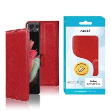 Etui Portefeuille Zanae pour Galaxy S21 Ultra 5G en rouge vibrant