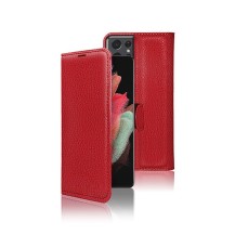 Etui Portefeuille Zanae pour Galaxy S21 Ultra 5G en rouge vibrant