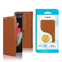 Etui Portefeuille Zanae marron pour Galaxy S21 Ultra 5G