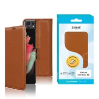 Etui Portefeuille Zanae marron pour Galaxy S21 Ultra 5G