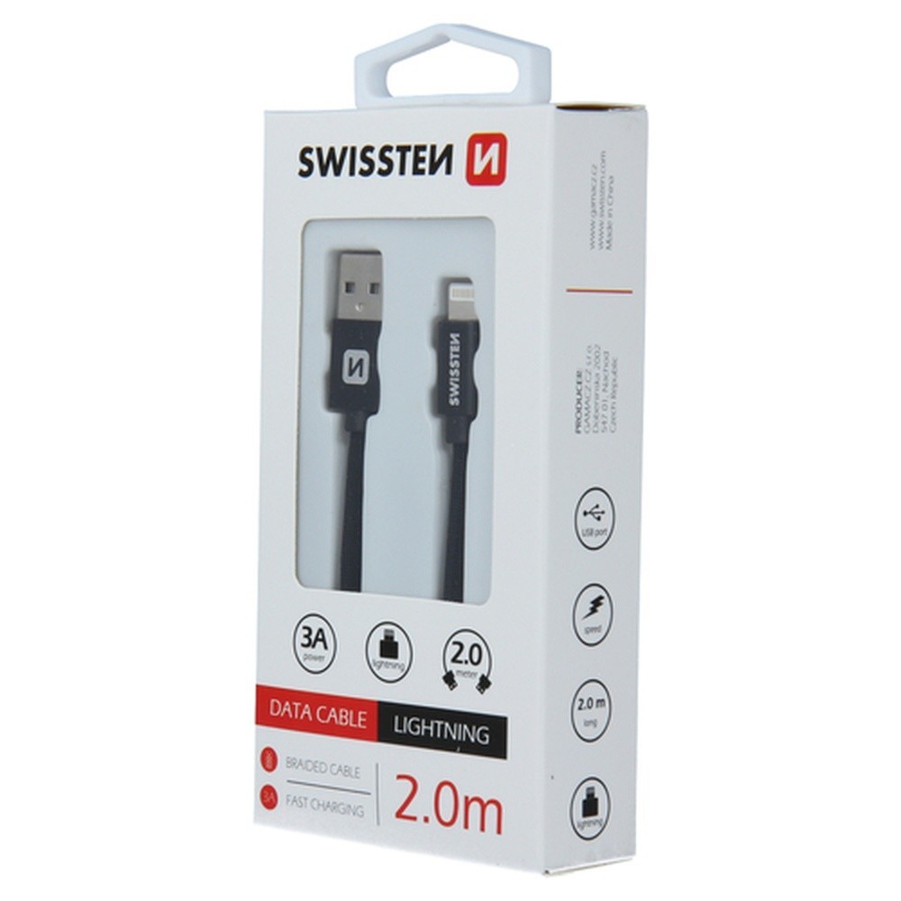 Câble Swissten textile USB Lightning 2m noir