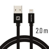 Câble Swissten textile USB Lightning 2m noir