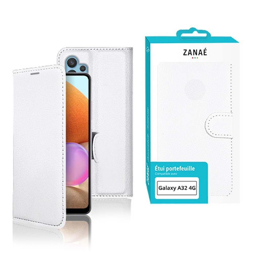 Etui portefeuille Zanae blanc pour Galaxy A32 4G