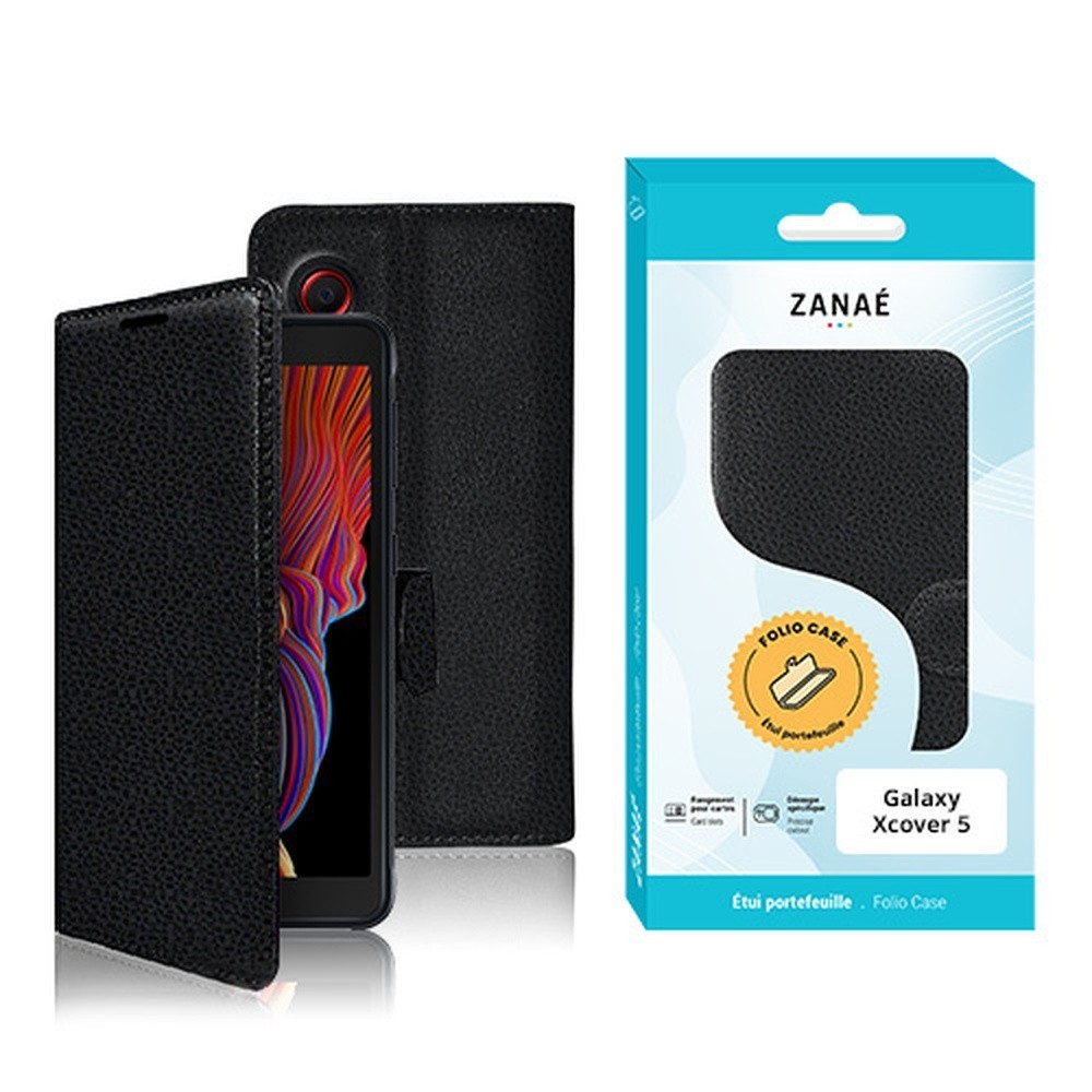 Etui Portefeuille Zanae pour Samsung Galaxy Xcover 5 de couleur noire