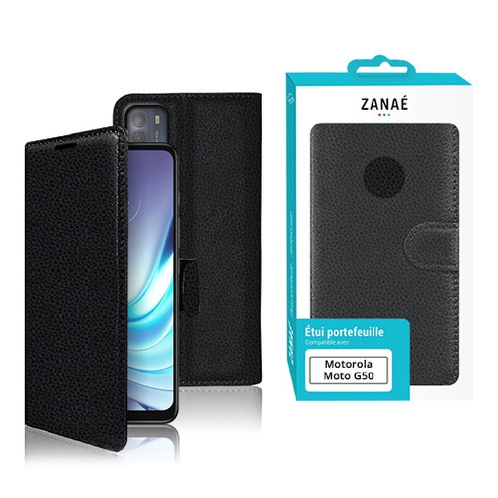 Étui portefeuille Zanae noir pour Motorola G50