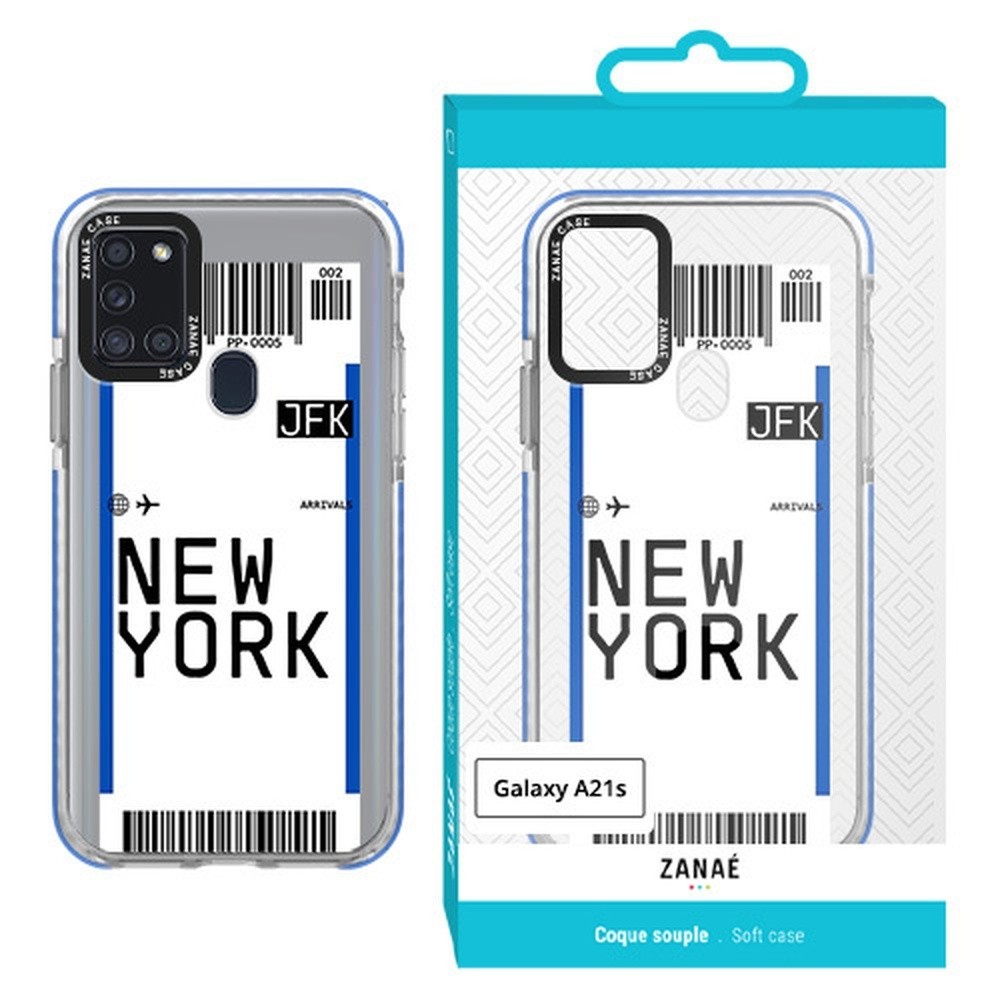 Coque transparente pour Galaxy A21s - billet d'avion NEW YORK