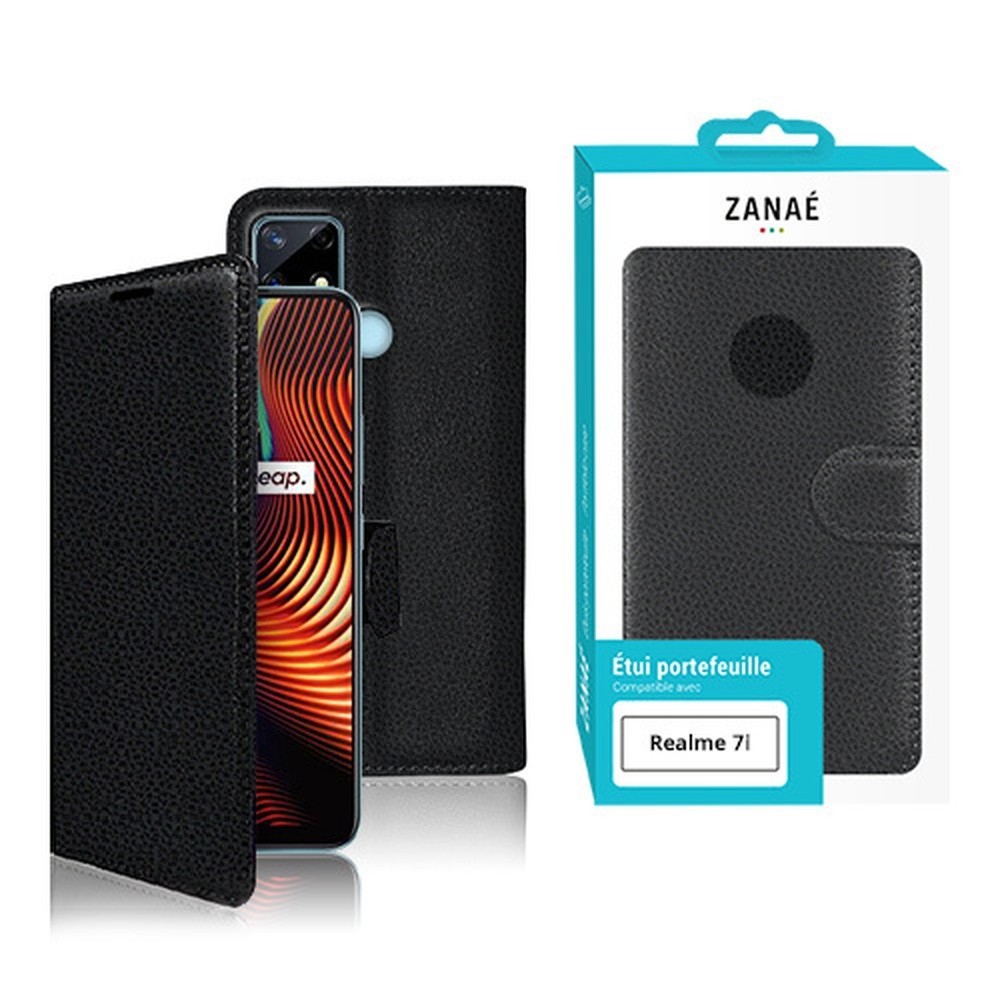 Étui Portefeuille Zanae pour Realme 7i en noir