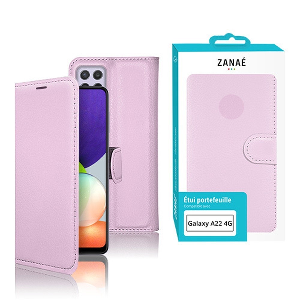 Etui portefeuille rose Zanae pour Samsung Galaxy A22 et M22