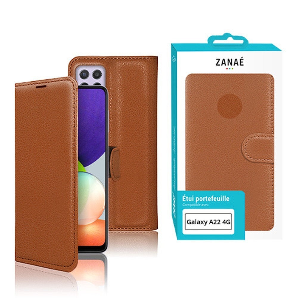 Etui Portefeuille Zanae pour Samsung Galaxy A22 4G et M22 4G couleur marron