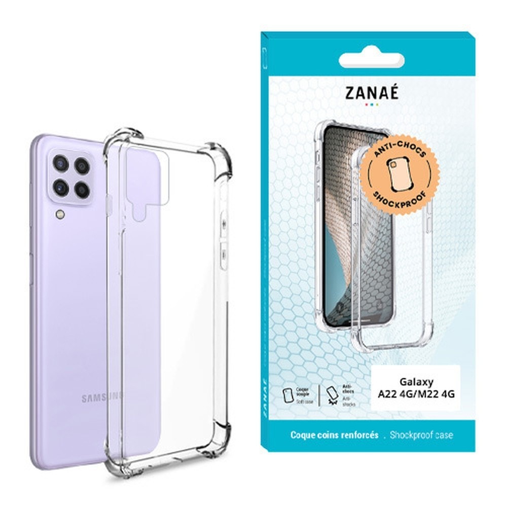 Coque en silicone transparente avec coins renforcés pour Samsung Galaxy A22 et M22.