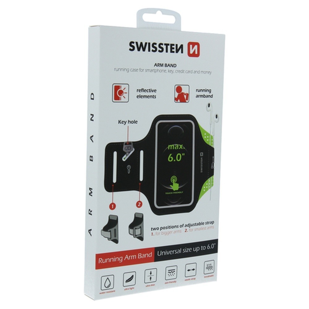 Brassard de sport noir Swissten pour smartphones