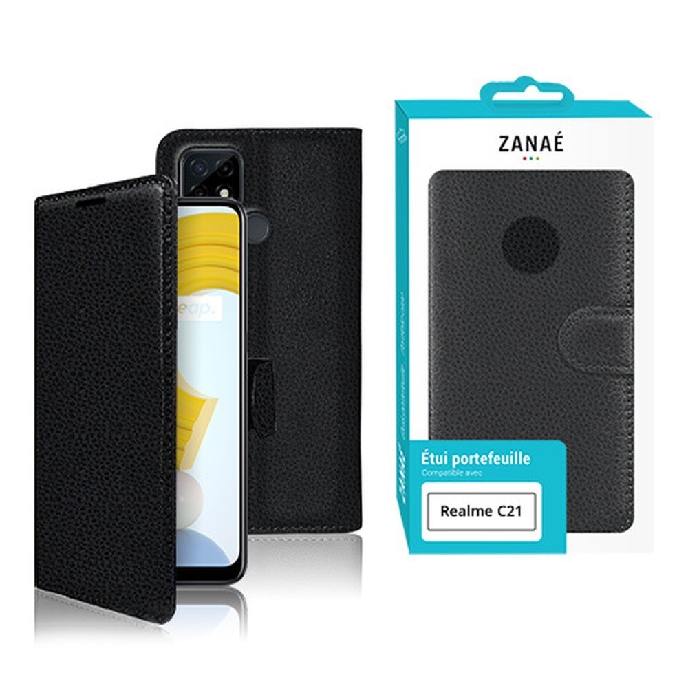 Etui Portefeuille Zanae pour Realme C21 en noir