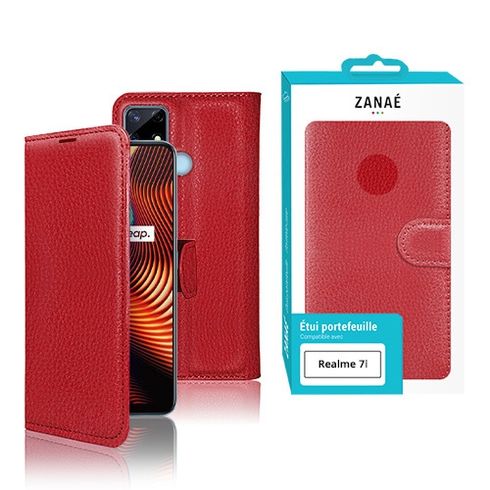 Étui Portefeuille Rouge pour Realme 7i en situation