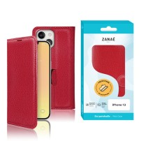Etui Portefeuille Zanae rouge pour iPhone 13 montrant le design élégant et la fonctionnalité.
