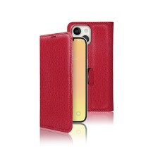 Etui Portefeuille Zanae rouge pour iPhone 13 montrant le design élégant et la fonctionnalité.