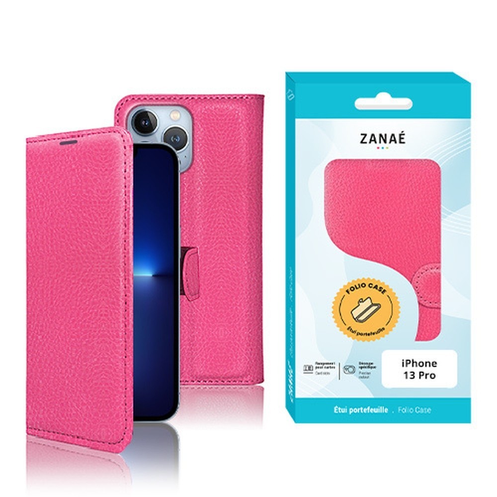 Etui portefeuille fushia pour iPhone 13 Pro