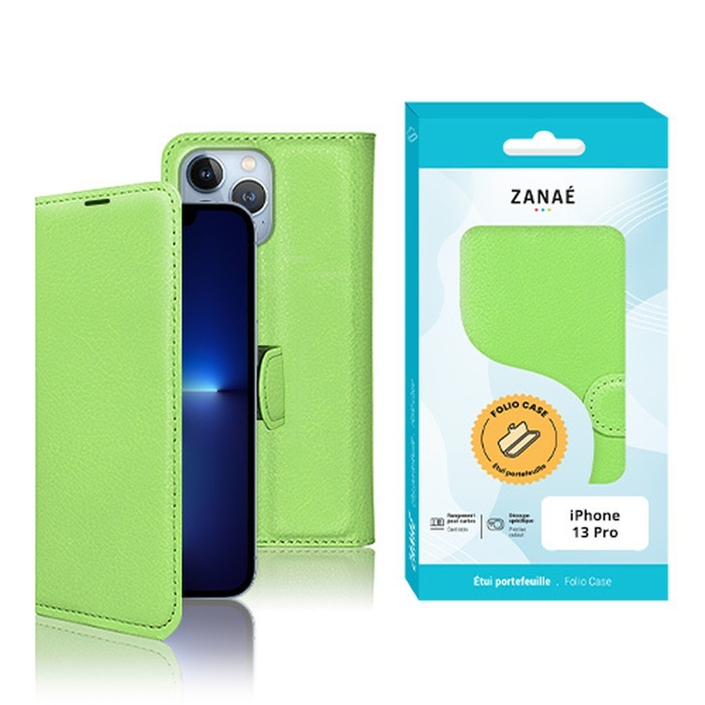 Étui portefeuille Zanae vert pour iPhone 13 Pro