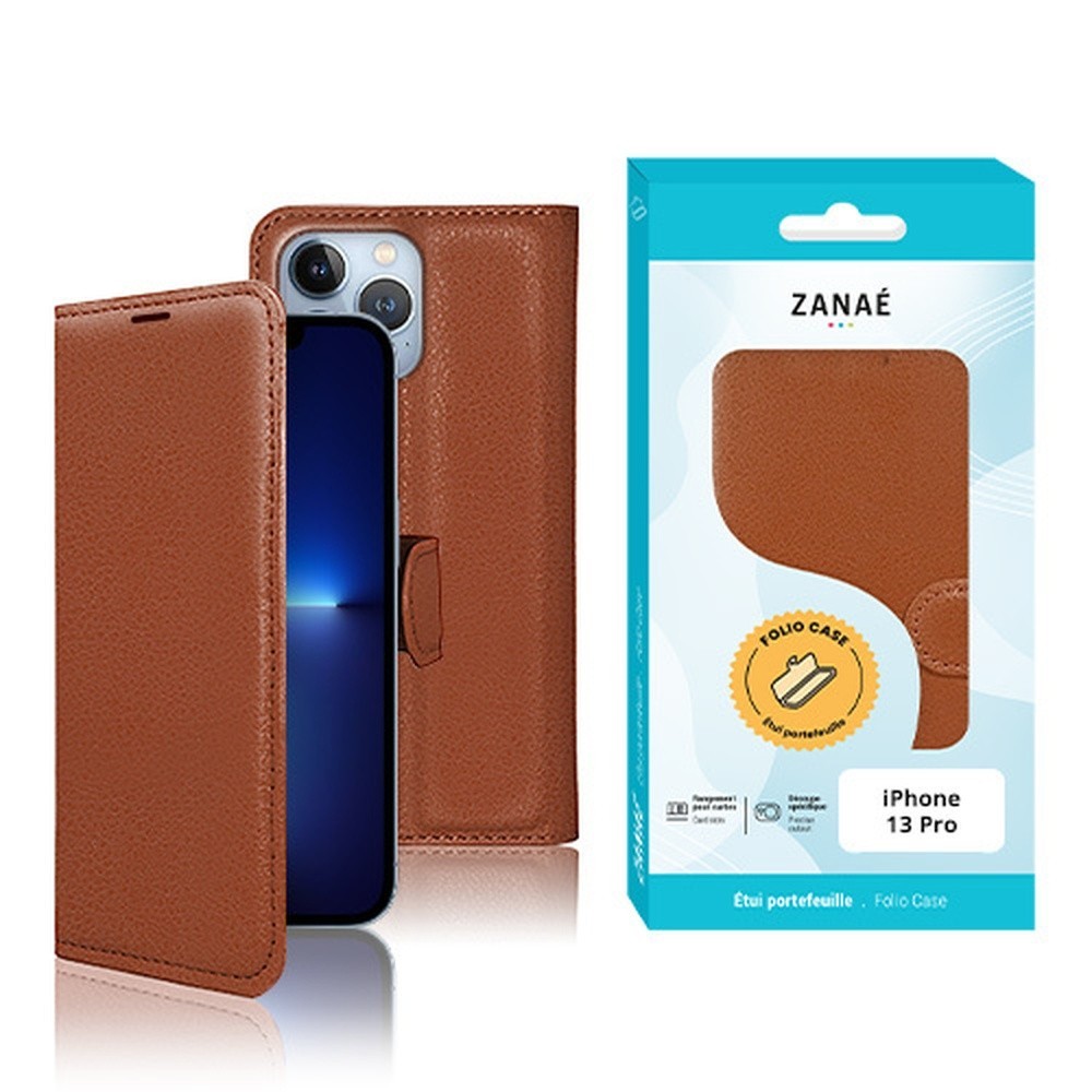 Étui Portefeuille Zanae pour iPhone 13 Pro de couleur marron