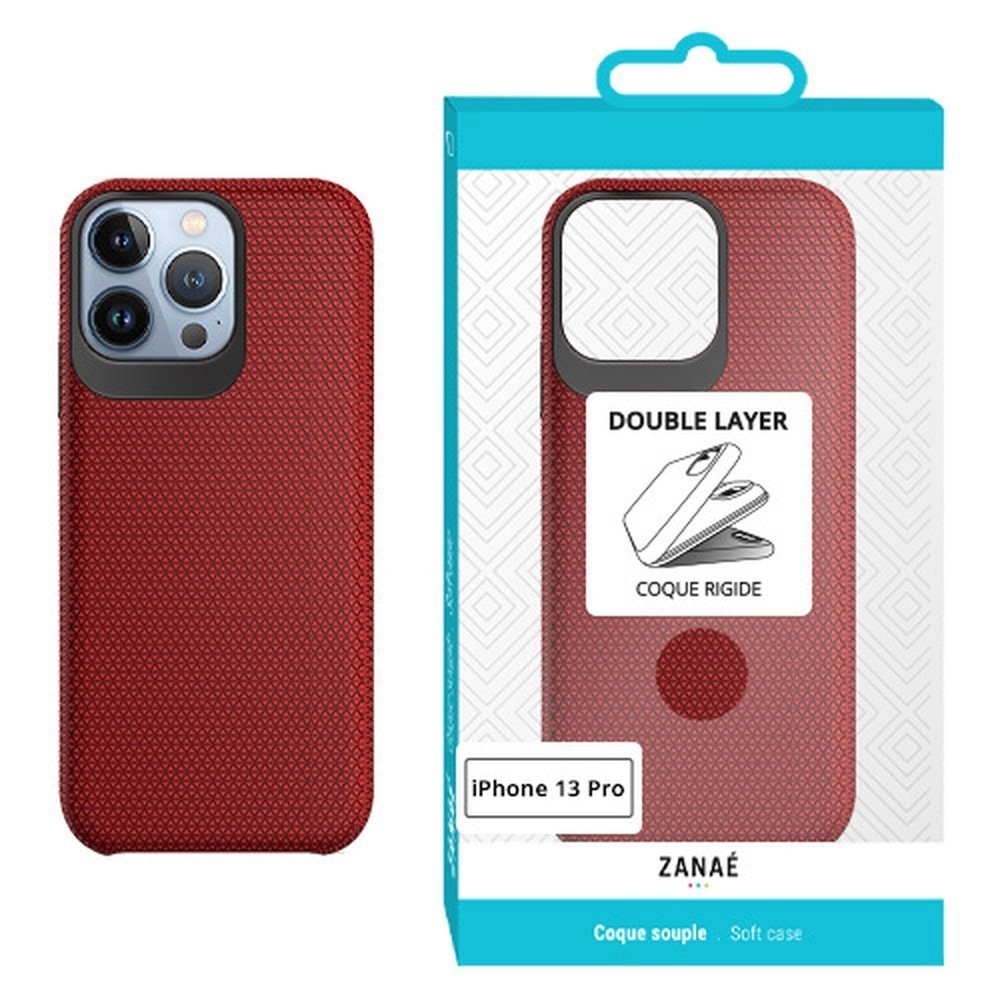 Coque Double Layer iPhone 13 Pro en rouge avec finition texturée