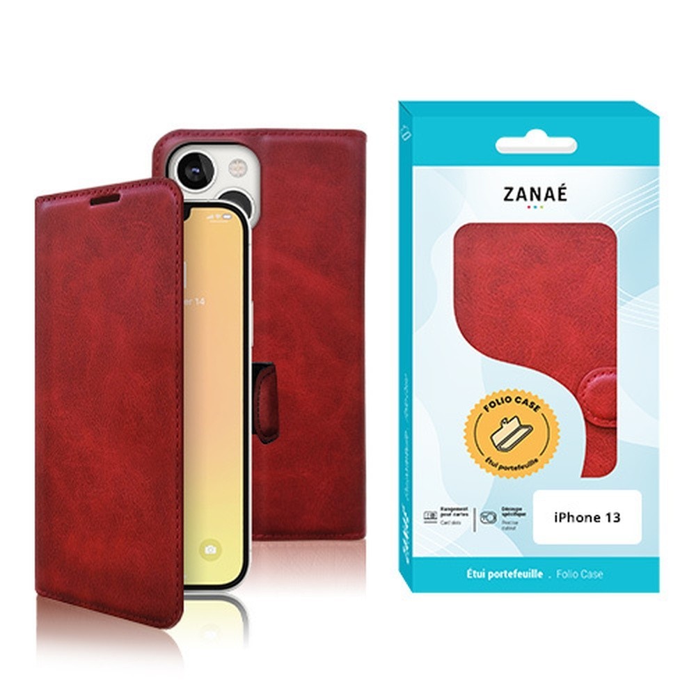 Étui portefeuille Zanae Columbia rouge pour iPhone 13