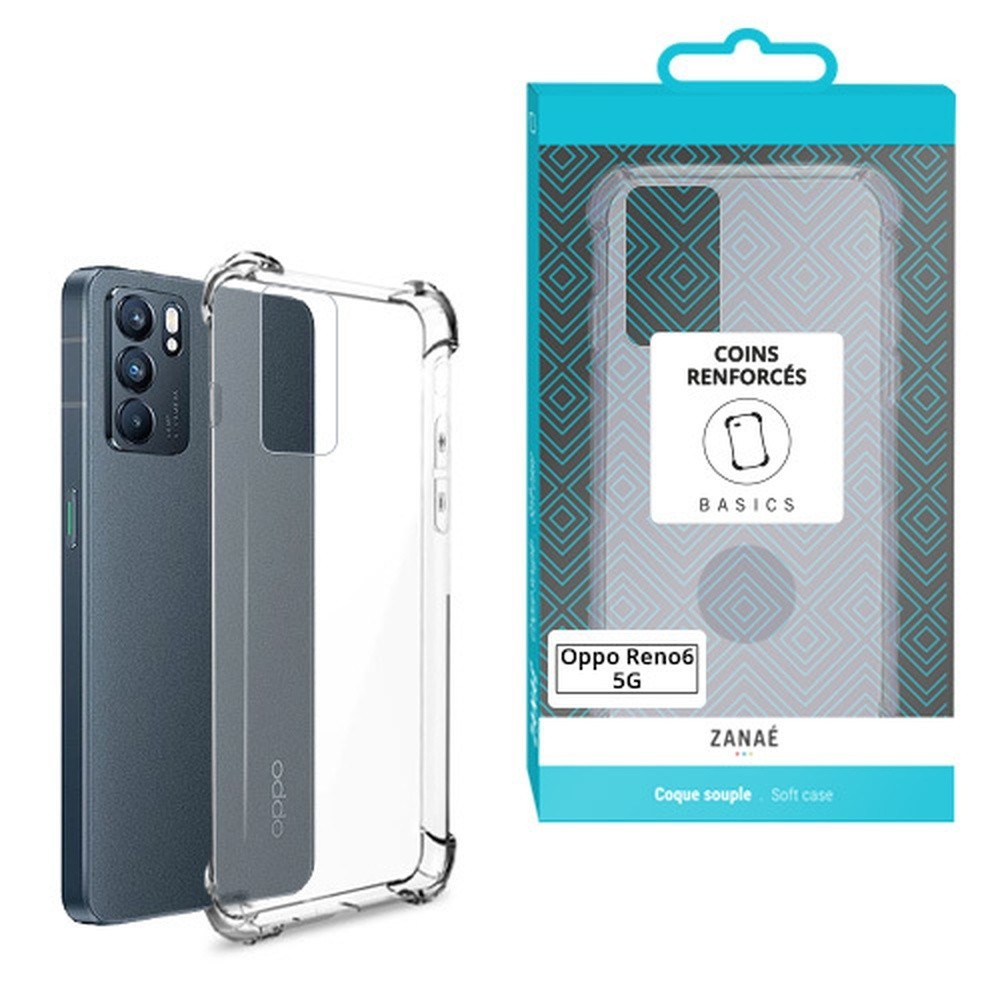 Coque silicone transparente pour Oppo Reno6 5G avec coins renforcés