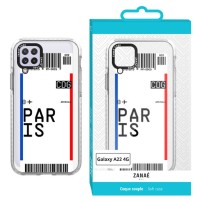 Coque transparente billet d'avion Paris pour Galaxy A22 4G et M22 4G