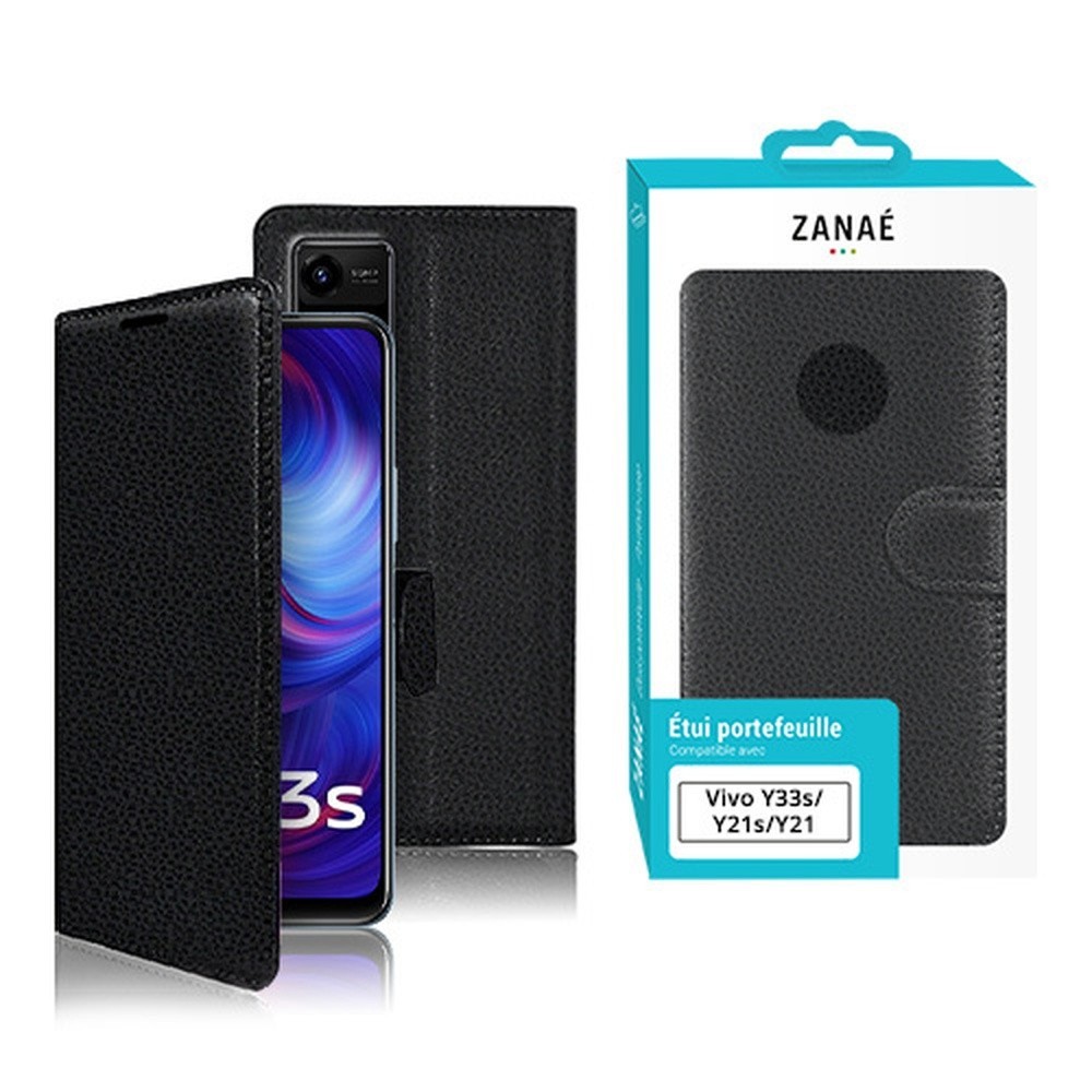 Etui Portefeuille Zanae pour Vivo Y33s/Y21/Y21s en noir