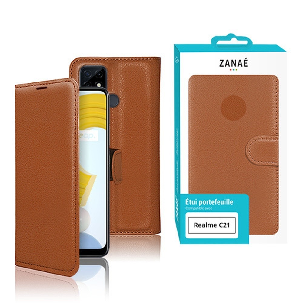 Etui Portefeuille Zanae pour Realme C21 en marron