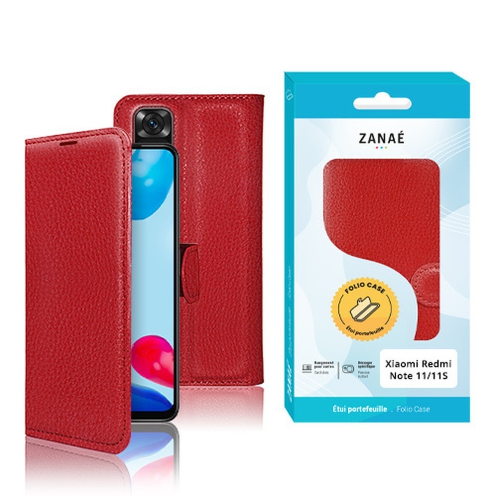 Etui portefeuille Zanae rouge pour Redmi Note 11 et 11S