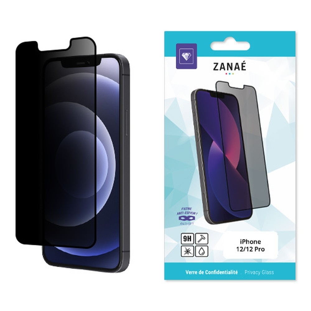 Verre de confidentialité noir pour iPhone 12 et 12 Pro