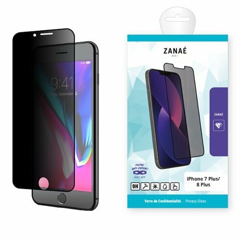 Verre trempé de confidentialité noir pour iPhone 7 Plus et 8 Plus