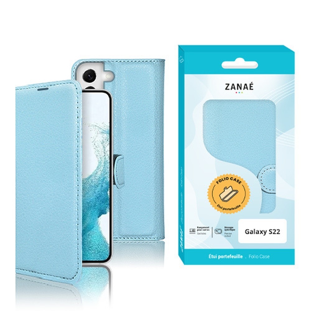 Etui Portefeuille Zanae bleu clair pour Samsung Galaxy S22