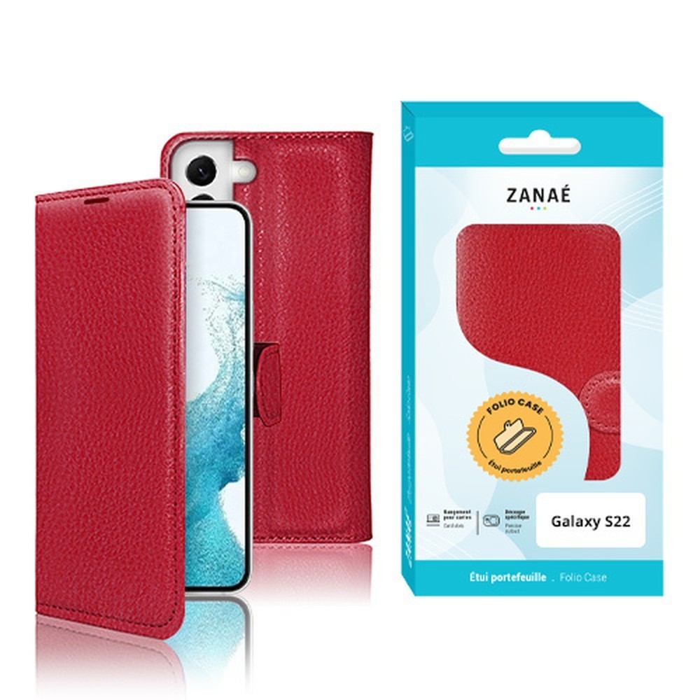 Étui portefeuille Zanae rouge pour Samsung Galaxy S22