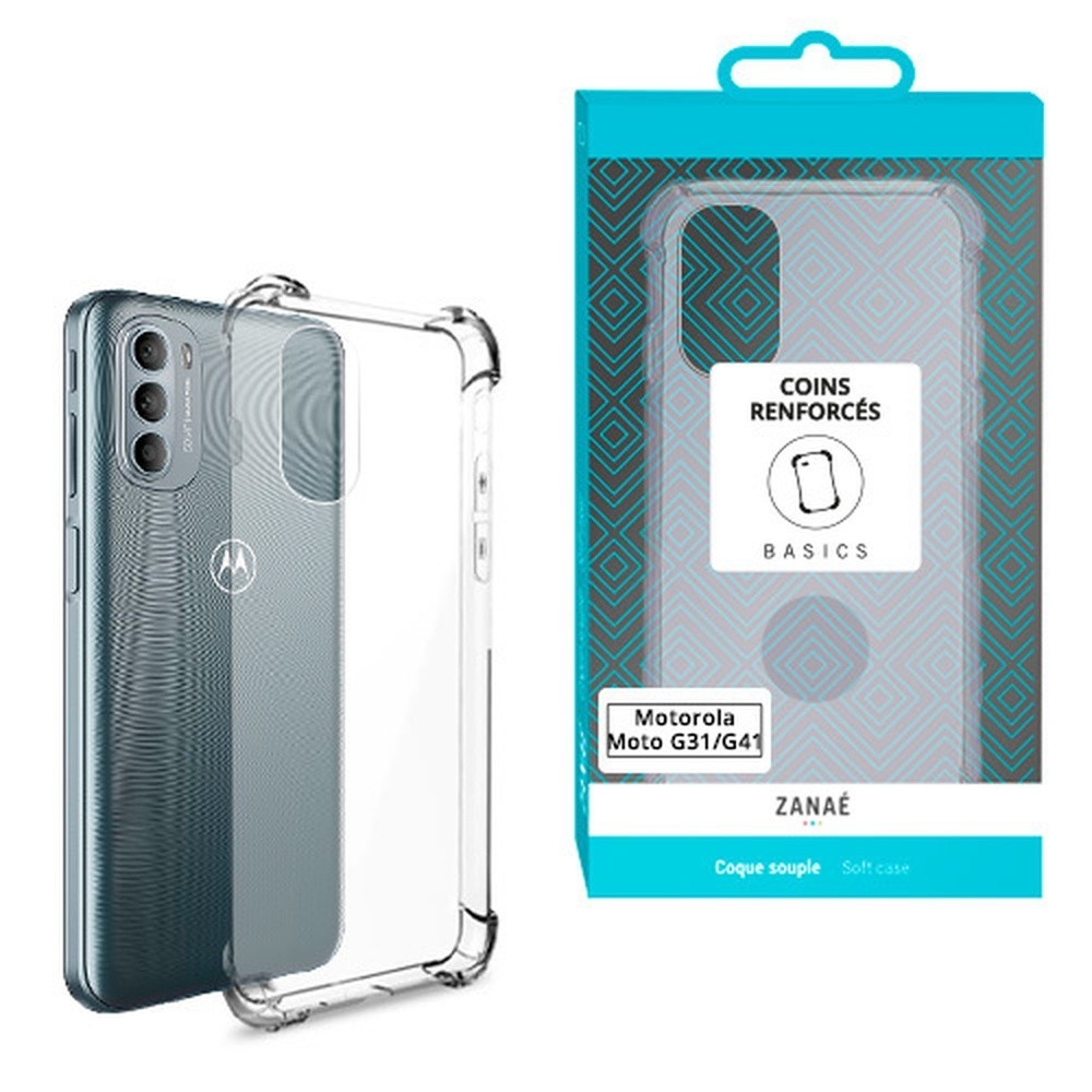 Coque silicone transparente avec coins renforcés pour Motorola G31 et G41