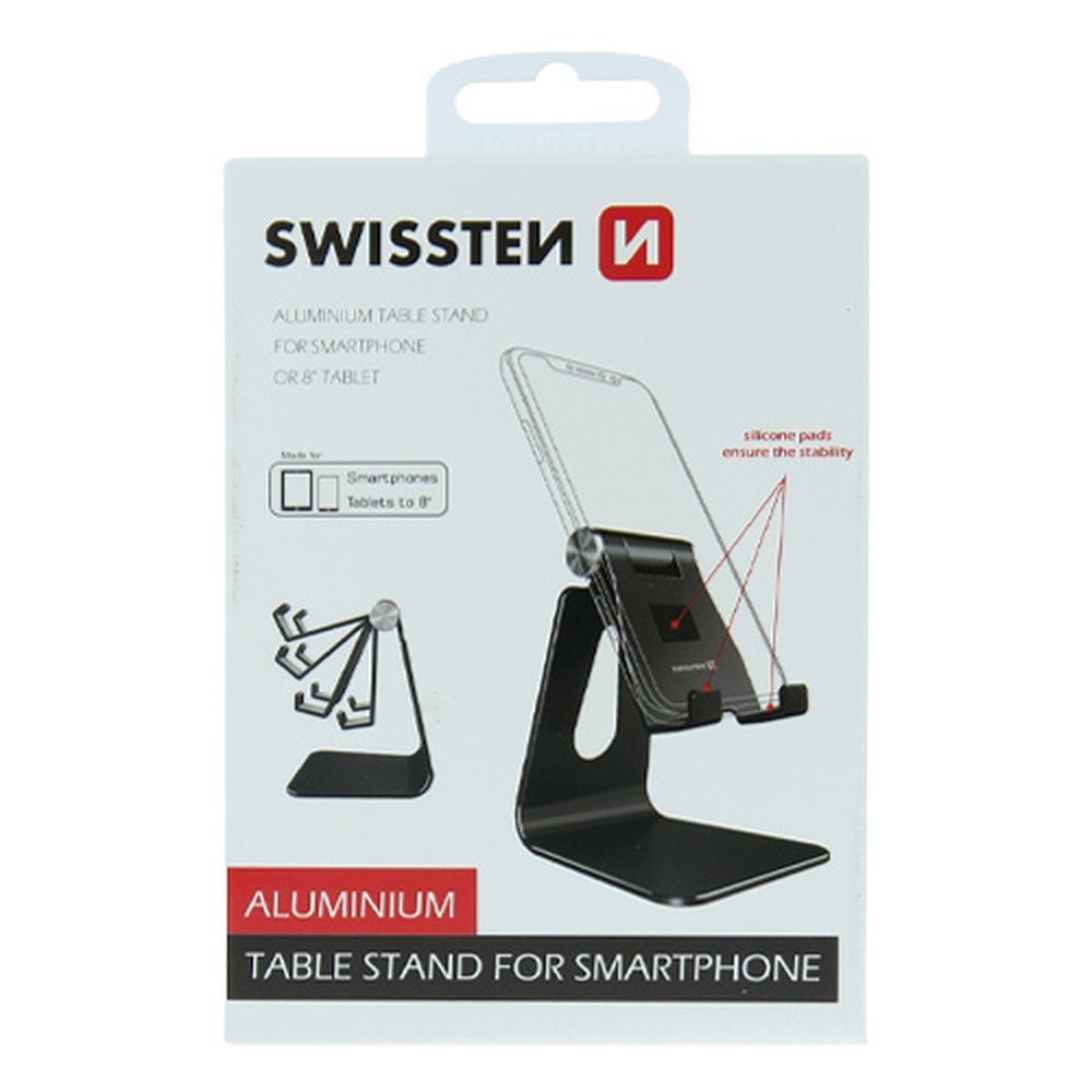 Support pour smartphone Swissten en aluminium noir compatible universel