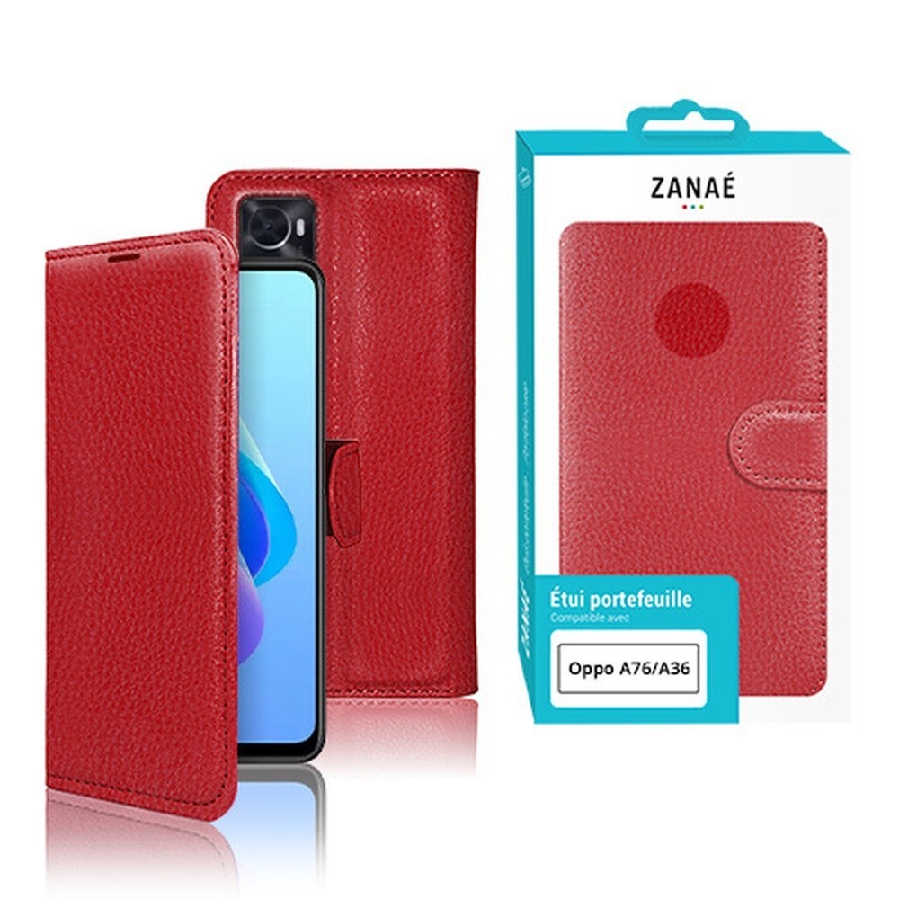 Etui Portefeuille Rouge Zanae pour Oppo A76/A36