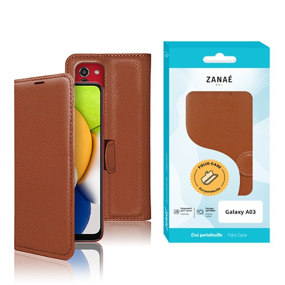 Etui Portefeuille Zanae pour Samsung Galaxy A03 en marron