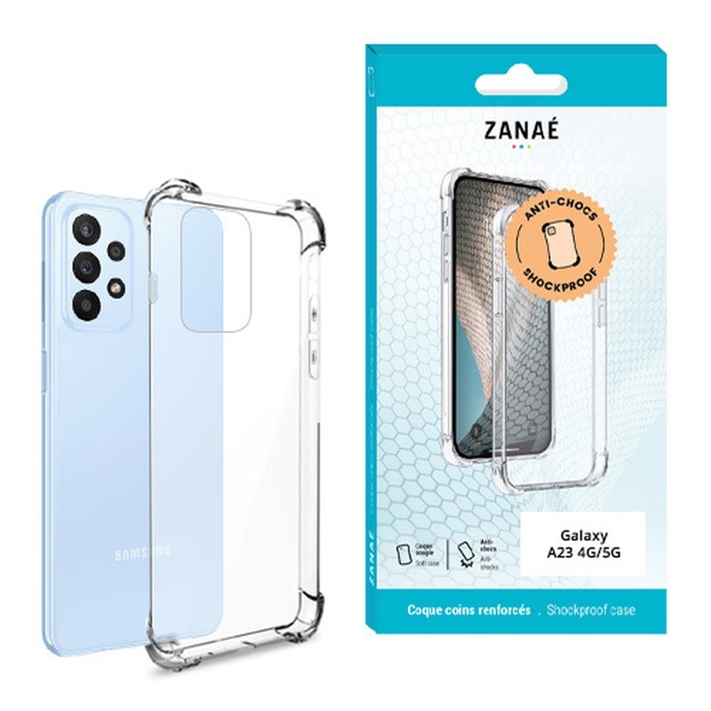 Coque en silicone transparente avec coins renforcés pour Galaxy A23