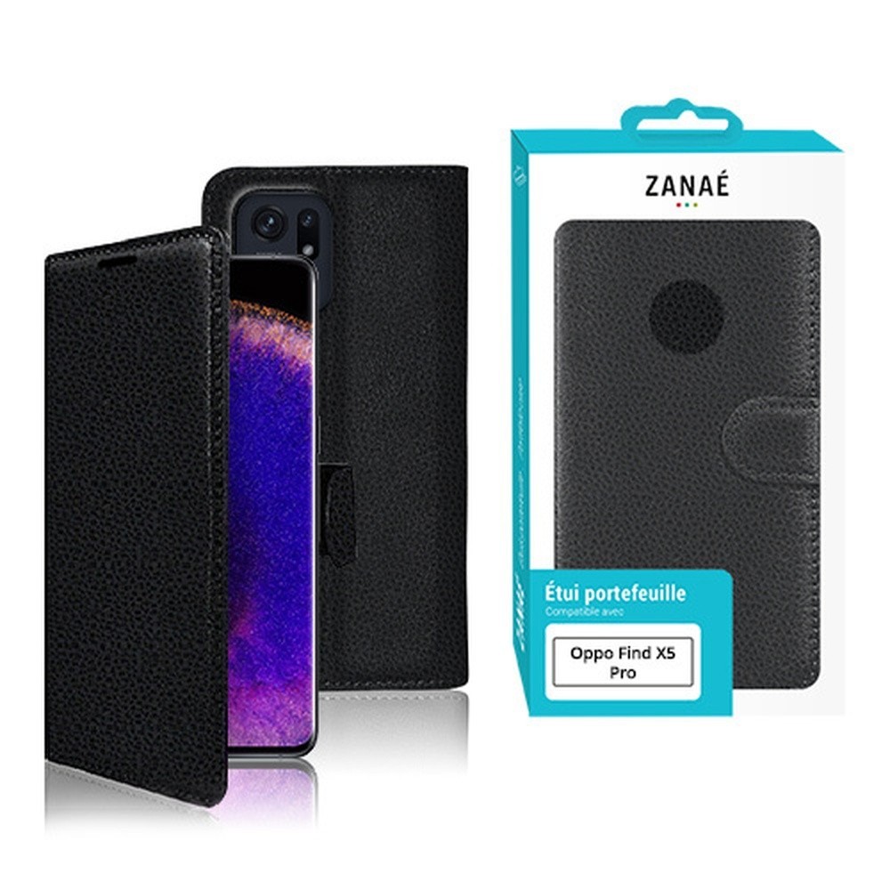 Etui portefeuille Zanae noir pour Oppo Find X5 Pro