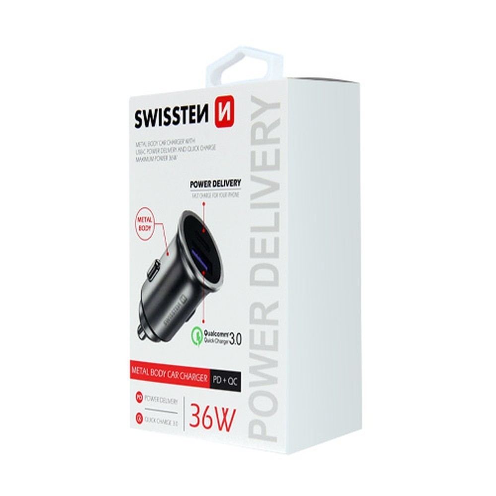 Chargeur allume cigare 2 ports Swissten silver