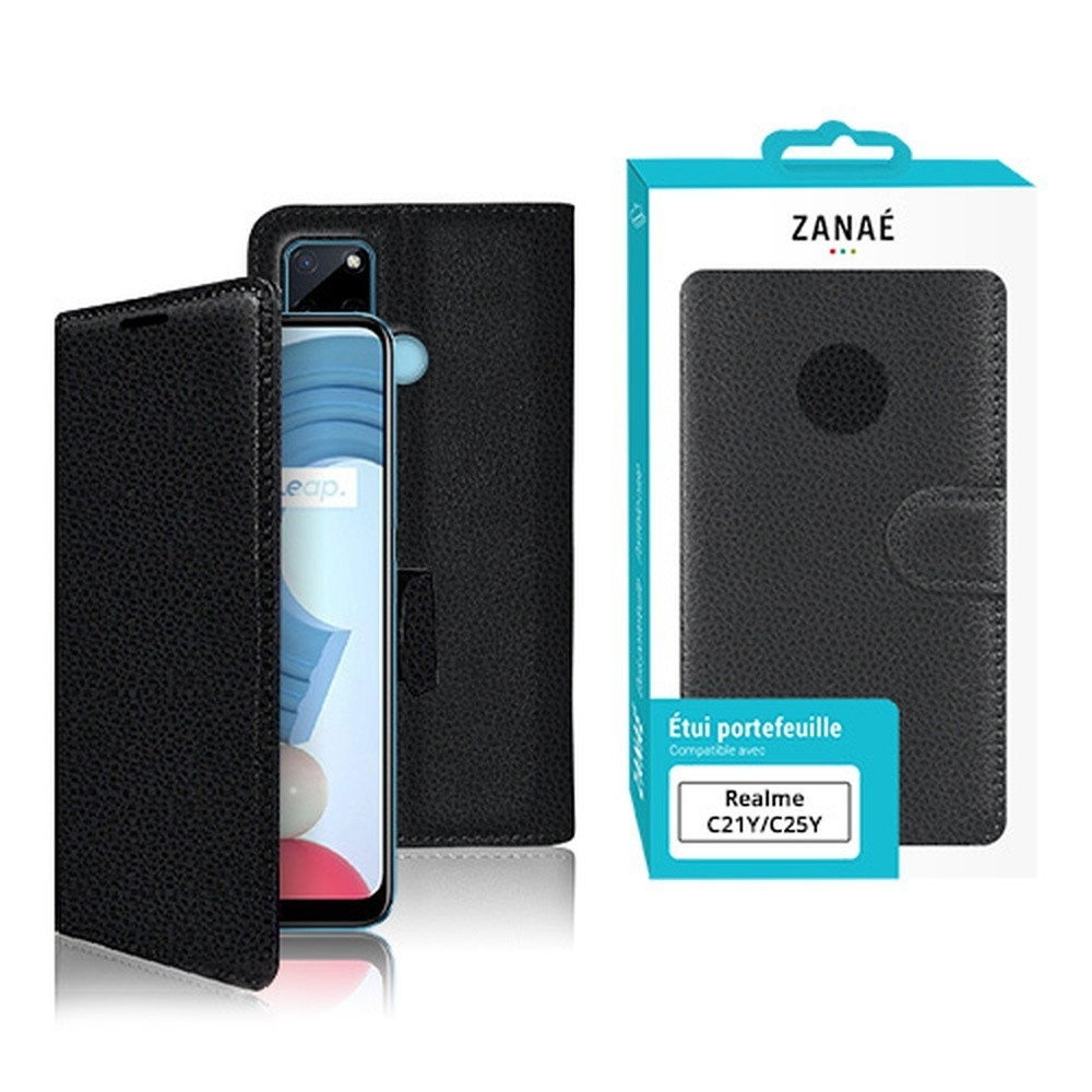Etui Portefeuille Zanae Noir pour Realme C21Y et Realme C25Y