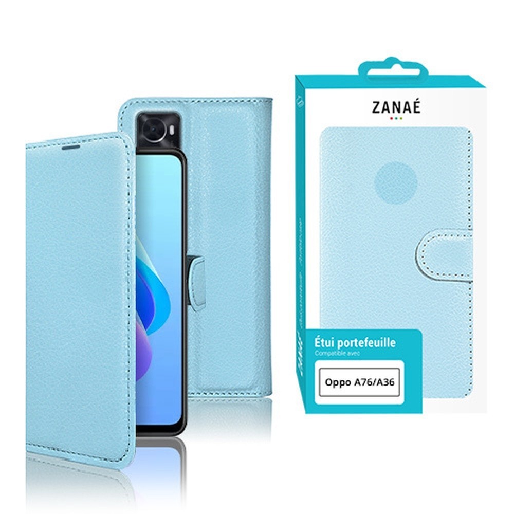 Étui portefeuille Zanae bleu clair pour Oppo A76 et A36