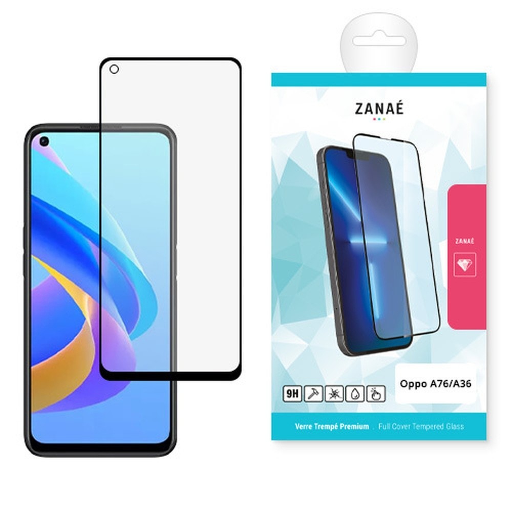 Verre trempé Full Cover noir pour Oppo A76/A36