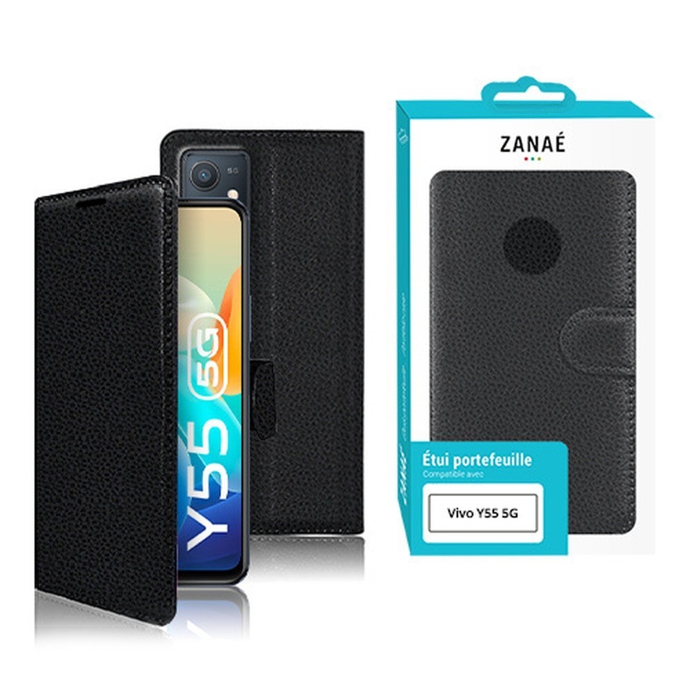 Etui Portefeuille Zanae noir pour Vivo Y55 5G