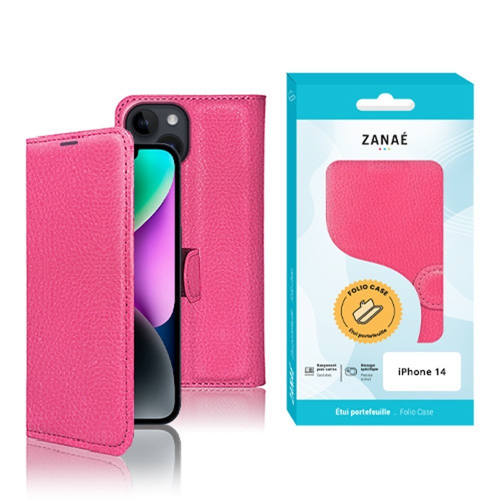 Etui Portefeuille Zanae Fushia pour iPhone 14