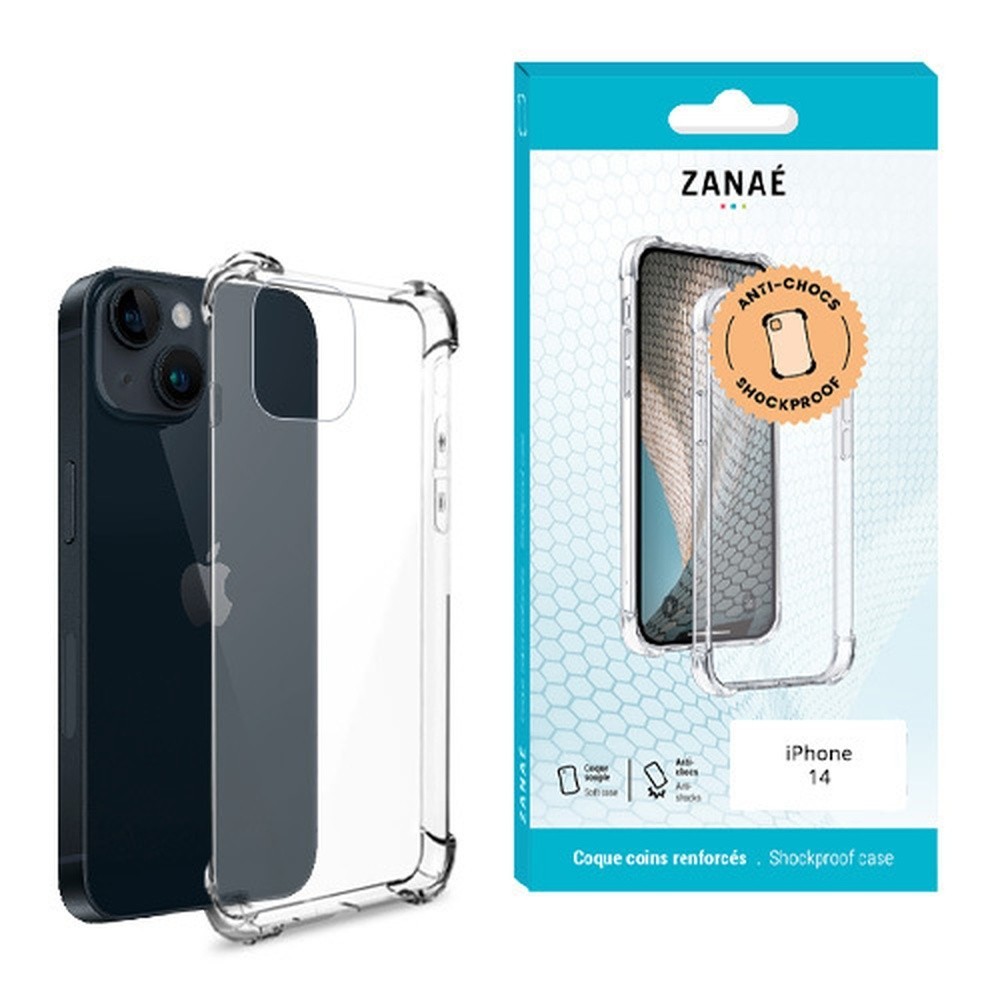 Coque silicone transparente avec coins renforcés pour iPhone 14