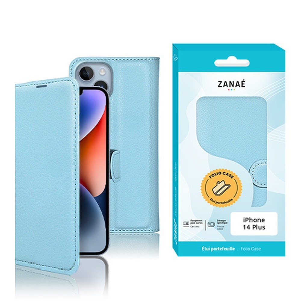 Etui Portefeuille Zanae pour iPhone 14 Plus en bleu clair