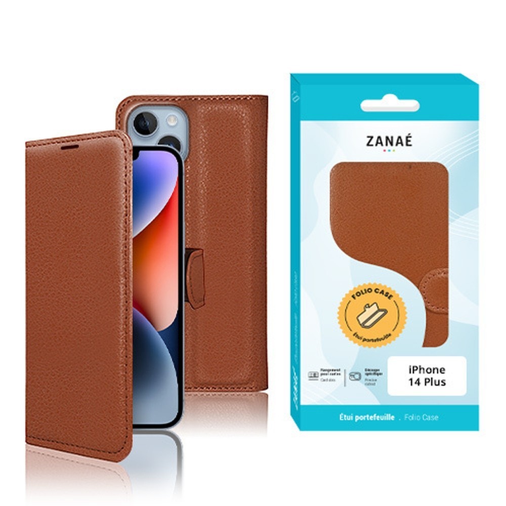 Étui Portefeuille Zanae pour iPhone 14 Plus couleur marron