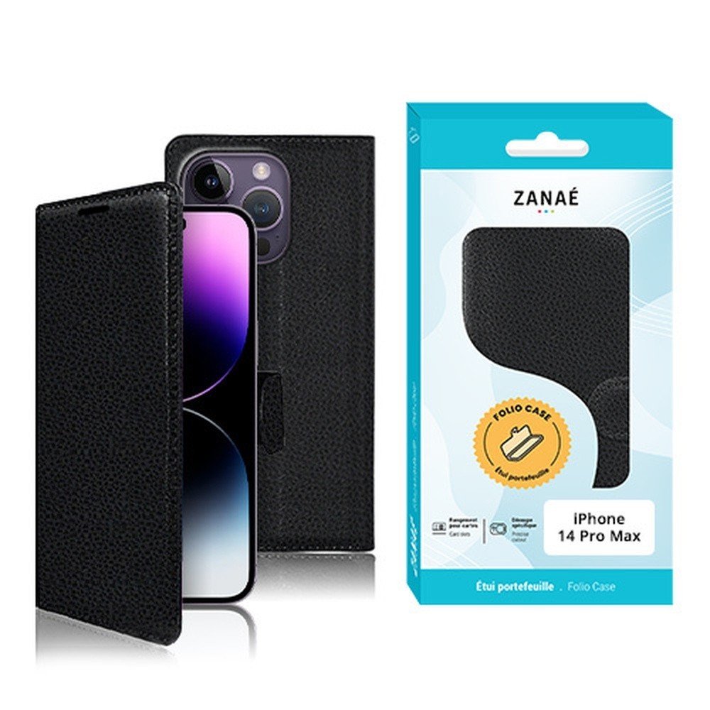 Etui Portefeuille Zanae pour iPhone 14 Pro Max Noir
