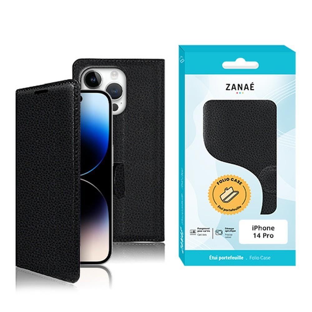 Etui Portefeuille Zanae noir pour iPhone 14 Pro